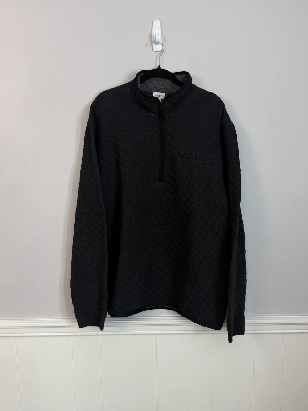 J. Crew Men’s Long Sleeve Heathered Black Quilted 1/4 Zip Pullover Sz XL NWT